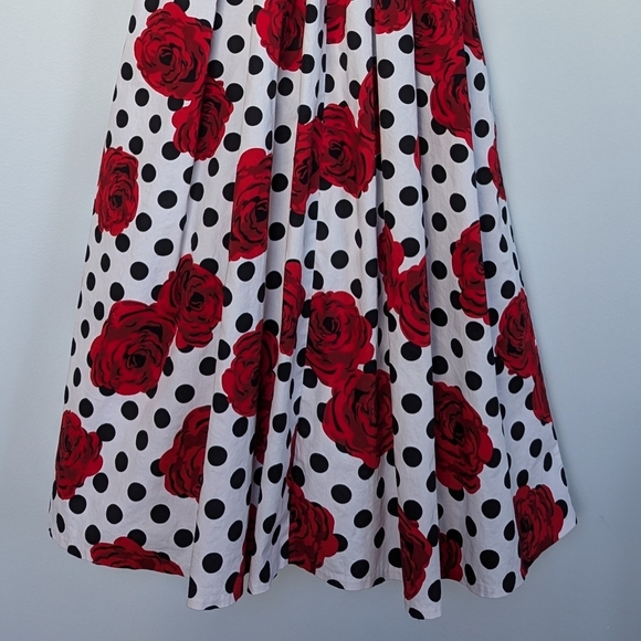Dainty Jewells Floral Polka Dot Maxi Dress ¾ Sleeve Full Skirt Red Black White S - Picture 8 of 16